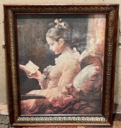 Vintage Hand Painted Portrait On Fabric Framed