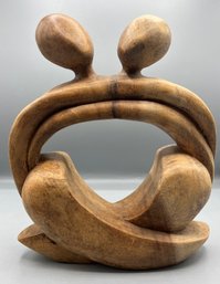 Hand Carved 'our Love Forever' Wooden Abstract Sculpture