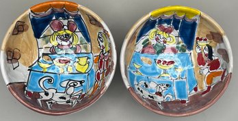 Hand Painted Pottery Bowl Set - 2 Total