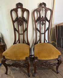 Antique Solid Wood Cushioned Chairs - 2 Total