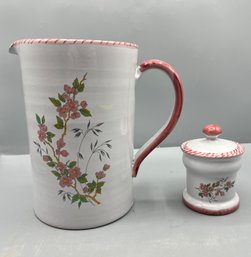 Handpainted Floral Pattern Ceramic Tableware Set- 5 Pieces Total - M. Di Minturno Signed