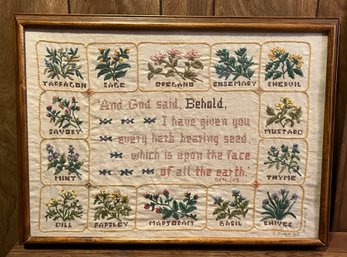 Handmade Needlepoint Sampler Framed