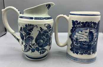 Vintage 1971 Hand Painted Delft Blue Creamer/mug  - 2 Total