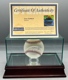 Gary Sheffield Signed MLB Baseball With Glass & Wood Display Case - COA Included