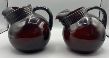 Anchor Hocking Royal Ruby Red Ice Lip Tilt Ball Pitchers - 2 Total