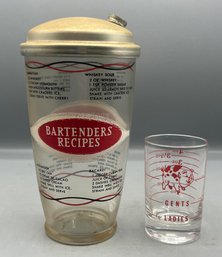 Vintage Glass Shaker Cup & Shot Glass Set - 2 Pieces Total