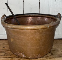 Antique Copper Cauldron Pot With Brass Ladle
