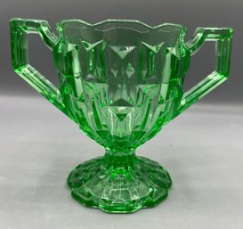 Central Glassworks Frances Pattern Green Glass Sugar Bowl