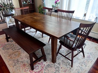 Ethan Allen Chairs & Pottery Barn Bench & Solid Wood Dining Room Table - 6 Piece Lot