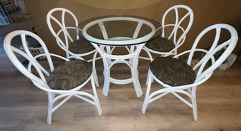 Rattan Glass-top Table And Cushioned Chair Set - 5 Pieces Total