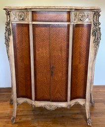 Vintage Louis XV French Provincial Style Inlaid Wooden Marble-top 5-drawer Chest - Key Included