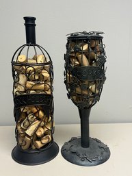 Decorative Wrought Iron Cork Holders With Assorted Corks - 2 Total