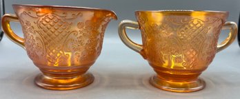 Federal Glass Co. Normandie Banquet Lattice Pattern Glass Sugar Bowl And Creamer Set - 2 Pieces Total