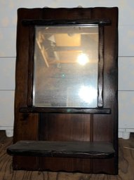 Vintage Solid Wood Wall Mirror With Shelf