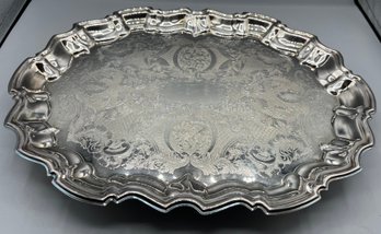 Vintage Silver Plated Engraved Footed Serving Tray