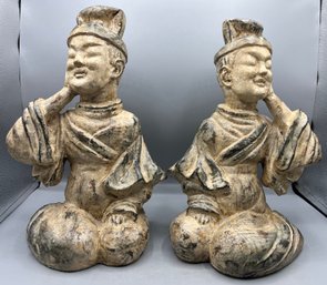 Decorative Chinese Sitting Men Statues - 2 Total