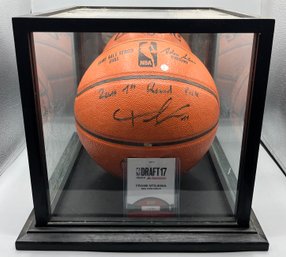 NBA Draft 17 Frank Ntilikina Signed Ball With COA And Glass Case Included - 1 Of 93