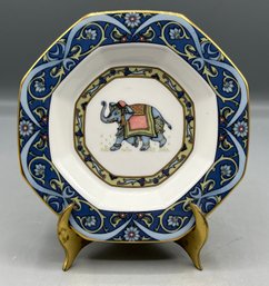 Wedgwood Bone China Blue Elephant Pattern Plate With Brass Plate Stand - Made In England