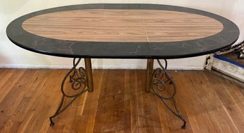 Wrought Iron Faux Marble Top Dining Table - Leaf Included