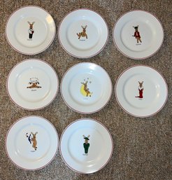 Santas Reindeer Pattern Ceramic Plates - 8 Total