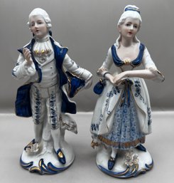 KPM Porcelain Cobalt Blue Lady And Man Colonial Era Couple Figurines