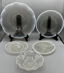 Fenton Hobail White Opalescent Glassware Set - 5 Pieces Total