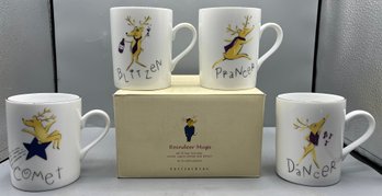 Pottery Barn Porcelain Reindeer Mug Collection Set - 4 Total - Box Included