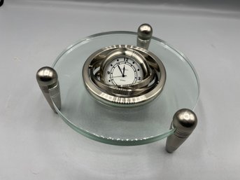 Linden Quartz Stainless Steel Glass Gyroscopic Clock