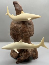 John Perry Shark Figurine With Wooden Base