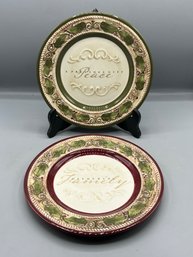Decorative Ceramic Plate Set - Family & Peace - 2 Total