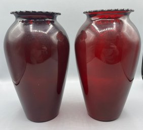 Anchor Hocking Ruby Red Glass Hoover Vases - 2 Total