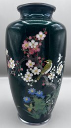 Emerald Green Japanese Cherry Blossom & Bird Vases- Pair