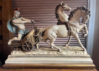 Vintage Hand Painted Ceramic Statue - Roman Gladiator Chariot