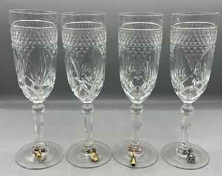 Cut Glass Champagne Flute Set - 4 Total