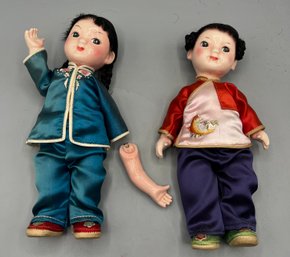 Vintage Hand Painted Composition Chinese Dolls - 2 Total