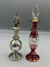 Vintage Hand Painted Glass Perfume Bottles - 2 Total