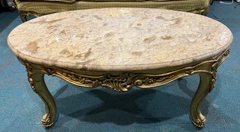 Baroque Style Gold Toned Marble-top Coffee Table