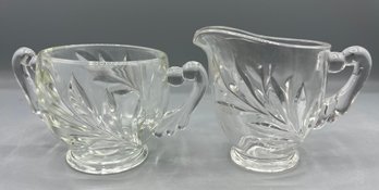 Indiana Glass Co. Willow Pattern Clear Glass Sugar Bowl And Creamer Set - 2 Pieces Total