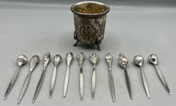 Sterling Silver Footed Cup With Sterling Appetizer Picks - 4.1 OZT Total