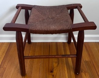 Shaker Style Foot Stool With Woven Fiber Rush