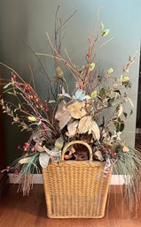 Decorative Faux Floral Arrangement With Wicker Basket