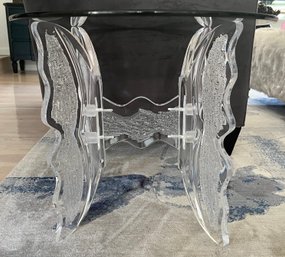 Lucite Butterfly Style Base Glass-top End Table