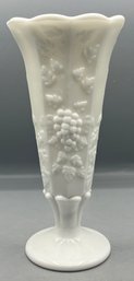 Westmoreland Milk Glass Paneled Grape Pattern Footed Vase