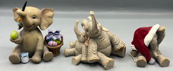 Decorative Elephant Figurines - 3 Total