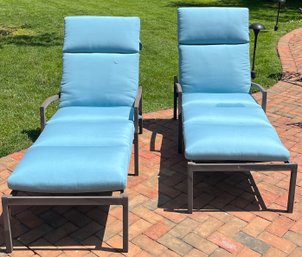 Outdoor Aluminum Adjustable Lounge Chairs With Sunbrella Cushions Included - 2 Total