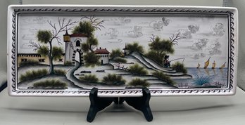 Artist Signed Hand Painted Pottery Tray - Made In Portugal