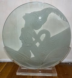 Frosted Glass Sculpture With Lucite Base