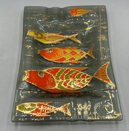 Higgins Art Glass Fish Pattern Ashtray