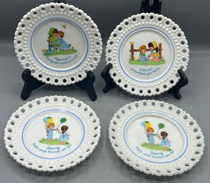 Westmoreland Hand Painted Milk Glass Plate Set - 4 Total