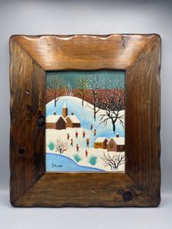 Original J. Michele Oil On Wood Wood Framed